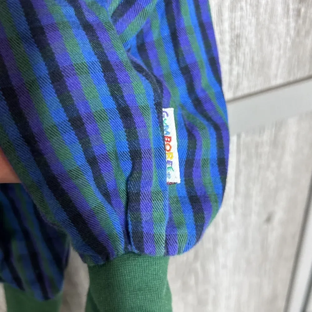 Vintage Gymboree Overalls Rainbow Tag Plaid Size M 2T - 3T Blue Green